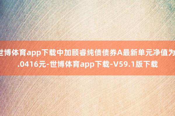 世博体育app下载中加颐睿纯债债券A最新单元净值为1.0416元-世博体育app下载-V59.1版下载